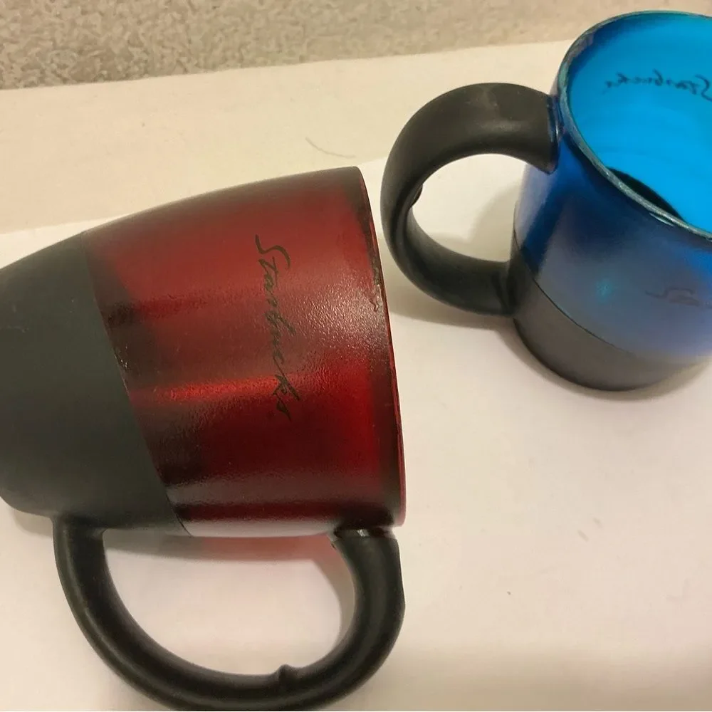 2 Starbucks translucent red blue mugs collectible Black Ceramic Mug